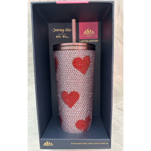 Hydrapeak Classic Journey 25oz Limited Edition Tumbler Rose Bling Red Hearts New - Picture 2 of 11
